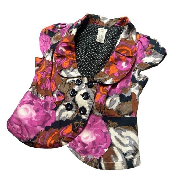 Anthropologie Elevenses Linen Blend Floral Short Cap Sleeve Blazer Size 6 - Picture 2 of 10